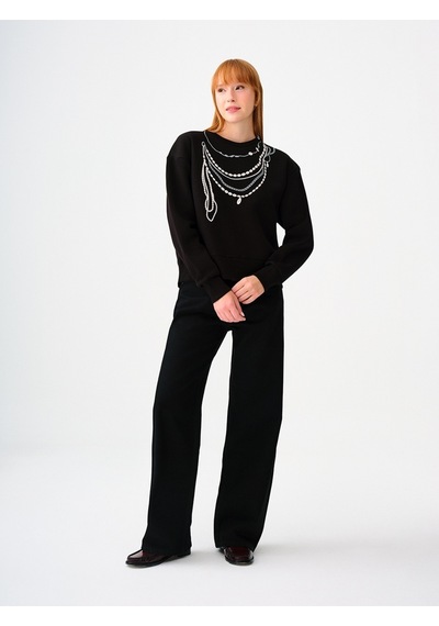 Long Crop Kadın Sweatshirt Siyah