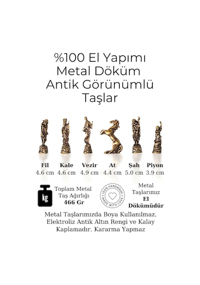 Mc97 - Çin Antik Figürlü Metal Taşlar 30x30cm Gerçek Kayın Tahtası - Hediyelik Satranç Takımı