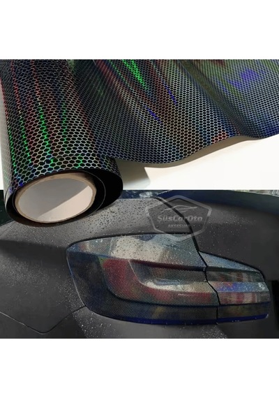 Koyu Siyah Hologram Petek Desen Far Stop Filmi Far Folyosu Far Çizik Çizilme Engelleyici Folyo 100 X 30 Cm 00 Şüscaroto Aksesuar