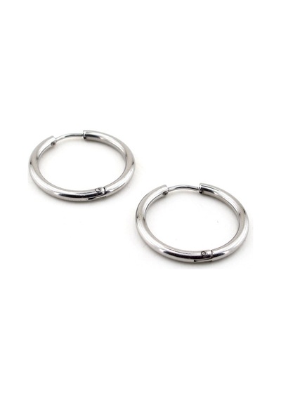 Büyük Boy 25 MM Gümüş Renkli Çelik Erkek Halka Küpe E513