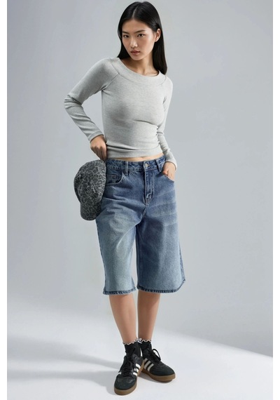 Hiccup Busem Slim Fit Fitilli Kayık Yaka Bluz Açık Gri