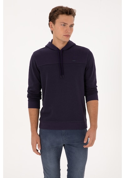 U.S. Polo Assn. Erkek Regular Fit Kapüşonlu Petek Dokulu Mürdüm Sweatshirt 50315526-VR074