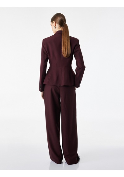 Koton Geniş Yaka Dikiş Detaylı Düğmeli Blazer Ceket Bordo 7wak50077uw