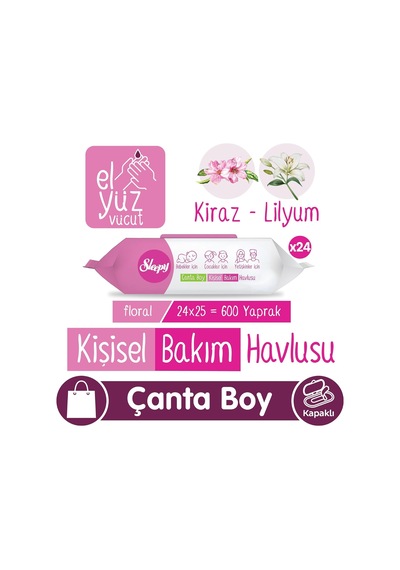 Floral Kişisel Bakım Havlusu Çanta Boy 24x25 600 Yaprak 1000'li Set