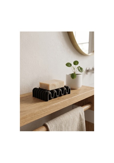 Buççin Online Mağaza Modern Dalga Tasarımlı Sabunluk Dekoratif Banyo Düzenleyici Plastik Siyah Çok Renkli