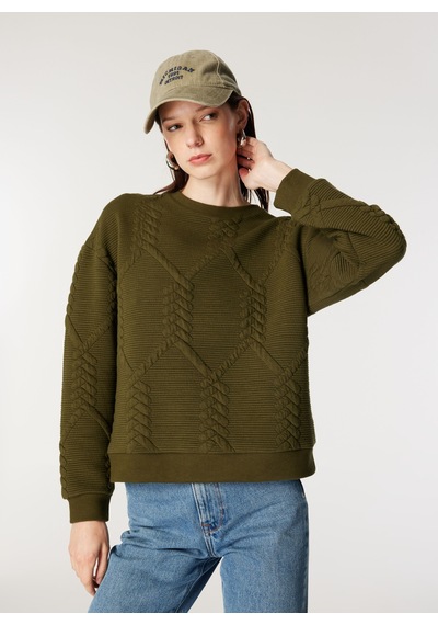 Mustang Haki Kadın Bisiklet Loose Fit Örgü Sweatshirt M4wl-swt-1927