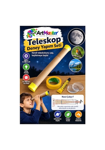 Basit Teleskop Yapım Seti 1 Paket Artmaster Teleskop Deney Seti Silindir Karton Mercek Okul Sınıf Etkinlik