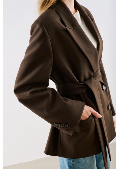 Manuka Kemerli Kruvaze Cepli Blazer Ceket Acıkahve Aw26ckt00006-2746