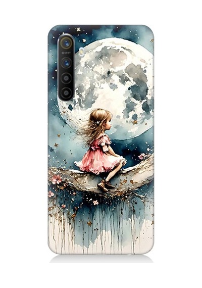 Realme Xt Uyumlu Ay Üzerinde Hayalci Kız Desenli Silikon Kılıf Çok Renkli