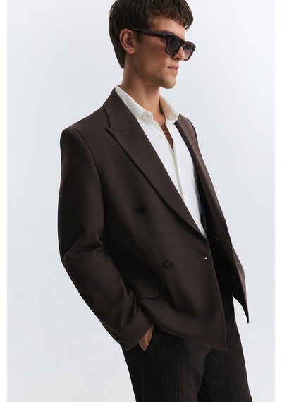 Antioch Relax Fit Kruvaze Erkek Blazer Ceket Koyu Kahve