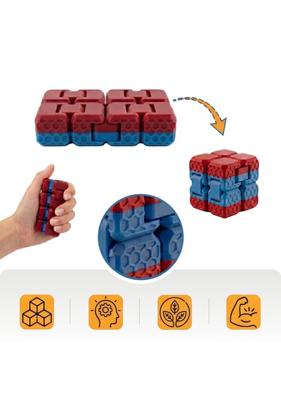 Taraftar Rengini Seç Fidget Cube - Bordo - Mavi - Dayanıklı Stres Küpü Ve Konsantrasyon Aracı