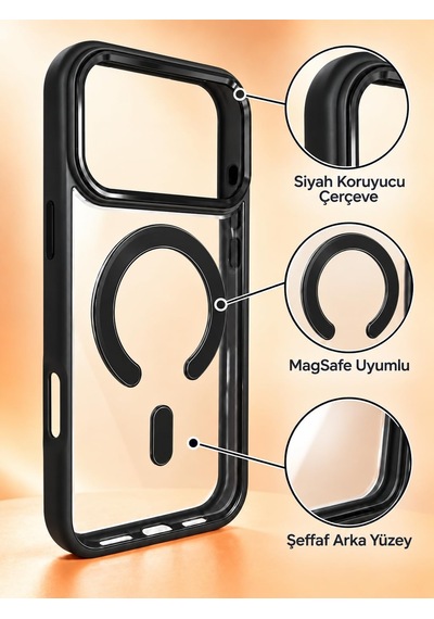 Iphone 17 Pro Max Magsafe Renkli Çerçeve Şeffaf Kılıf Metal Kamera Korumalı