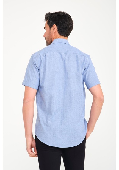 Klasik Kısa Kol Neon Çiçek Armür Hediye Kutulu Erkek Gömlek Fs-001214 - İndigo-1696 Indigo
