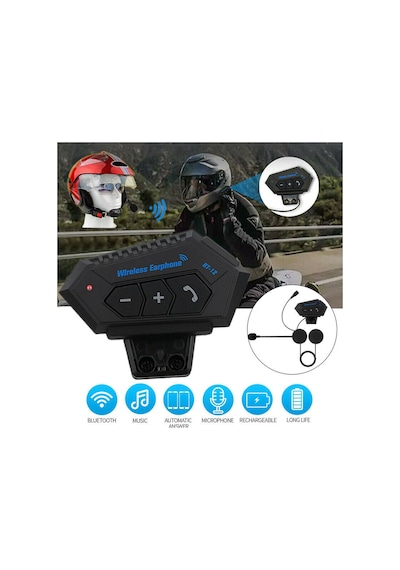 Bt12 Bluetooth 5.0 Motorsiklet Interkom Mikrofonlu Kulaklık Kask Bluetooth Kulaklık