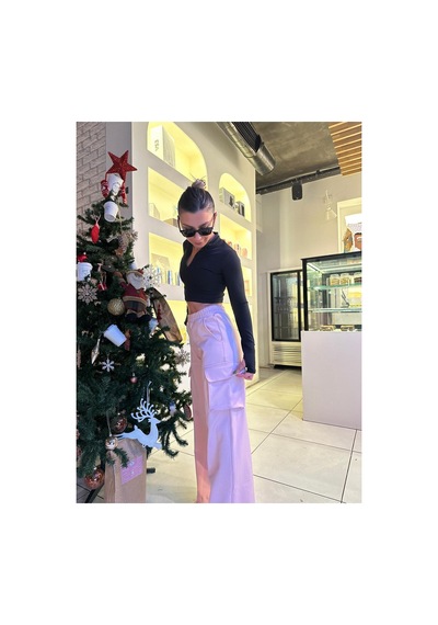Winmoda34 Kadın Scuba Beli Lastikli Kargo Cepli Salaş Bol Paça Eşofman Altı Pembe
