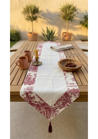 Toile Bugundy Panel Runner Çok Renkli