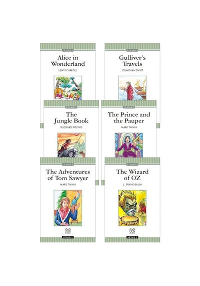 İngilizce Stage 1 Seti - Alice İn Wonderland, Gulliver's Travels, The Jungle Book, The Prince And The Pauper, The Wizard Of Oz, The Adventures Of Tom Sawyer Ciltli 1001 Çiçek Kitaplar