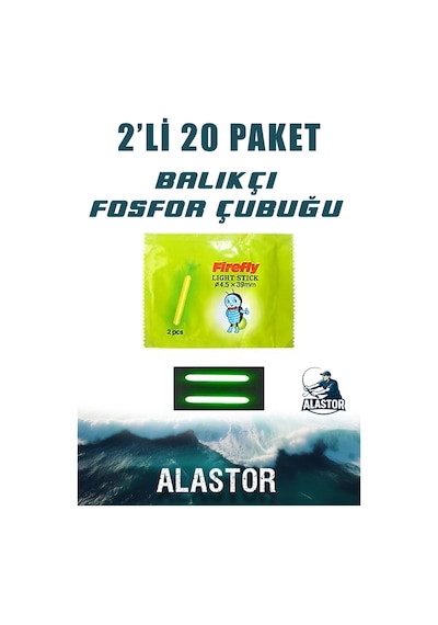 Balıkçı Olta Fosfor 20 Paket Çiftli Light Stick 4.5x39 Mm 20 Paket Olta Fosforu Fosforlu Çubuk