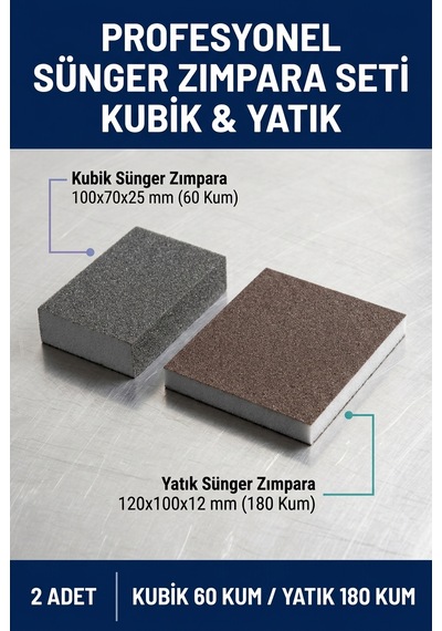 Sünger Zımpara Seti 60 Kum Kubik Ve 180 Kum Yatık El Zımparası 2 Adet