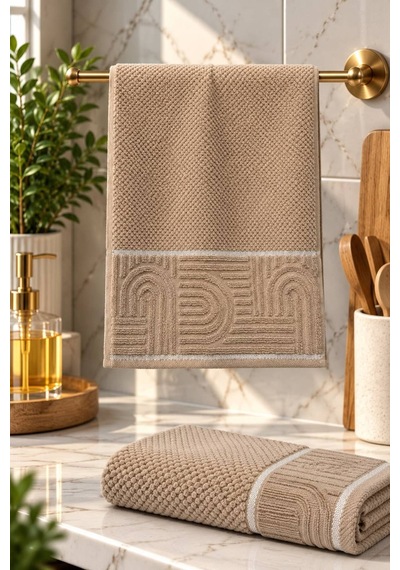 Yumuşacık Jakarlı Sıkı Doku Mutfak Havlusu %100 Organik Pamuk Lüx Dokuma Camel - 945175533 Camel