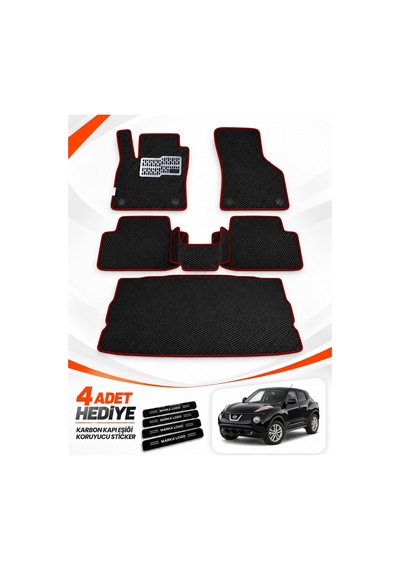Nissan Juke 2010-2019 Uyumlu Eva Oto Paspas Bagaj Paspası Dahil Metal Topukluklu Siyah-bordo