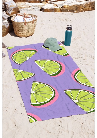 Limon Dilimi Tropikal Mor Plaj Havlusu-modern Yaz Temalı Yeşil Pembe Hızlı Kuruyan Mikrofiber Havlu Puslu Kanyon