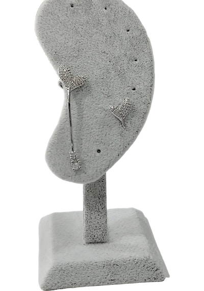 Earcuff Çelik Zirkon Taşlı Balina Kuyruğu Gümüş Renk Kıkırdak Küpe+küpe Gümüş