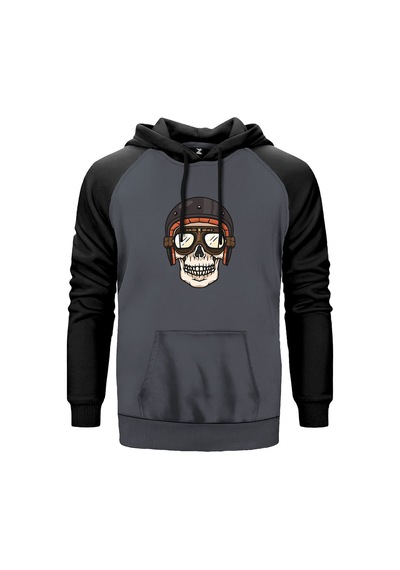 Skull Helmet Gri Renk Reglan Kol Sweatshirt
