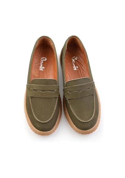 Bambi Yeşil Hakiki Deri Kadın Loafer Ayakkabı K01045050401