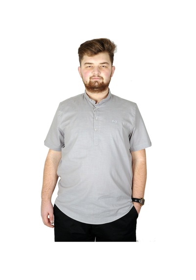 Mode XL Buyuk Beden Erkek Kısa Kol Hakim Yaka 20387 Gri