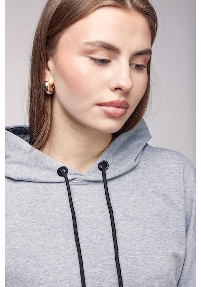 Sââde Kadın Oversize Kapüşonlu Basic Hoodie Sweatshirt Gri