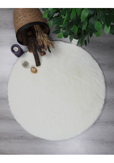 My Evilla Dekoratif Tavşan Tüyü Ultra Yumuşak Peluş Yuvarlak Halı 001
