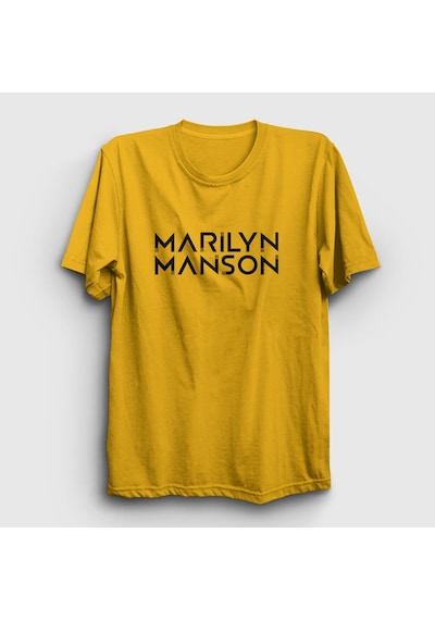 Presmono Unisex Logo Marilyn Manson T-shirt Sarı