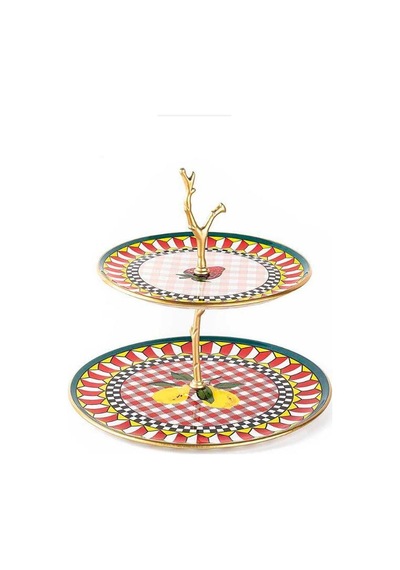 Tantitoni Cam Meyve Desenli 2 Katlı Kurabiyelik 26 Cm Kırmızı