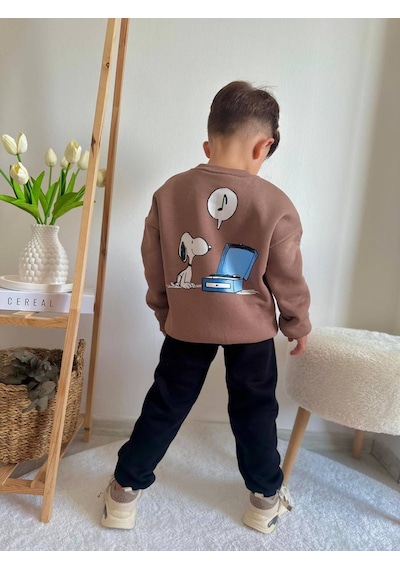 Jolly Kids Erkek Çocuk Baskılı Sweatshirt Takım Kahverengi