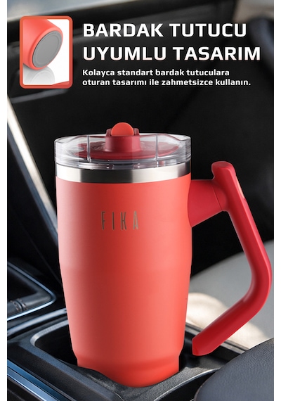 Neoflam Fika Lumi Patentli Döner Kulplu Sızdırmaz Çift Ağızlıklı Çelik Termos 950 Ml Kırmızı