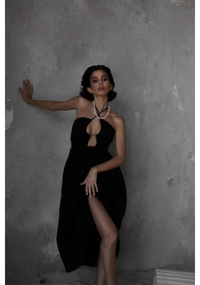 Mai Collection Mai Studios Co. Mykonos Siyah Müslin Elbise Siyah
