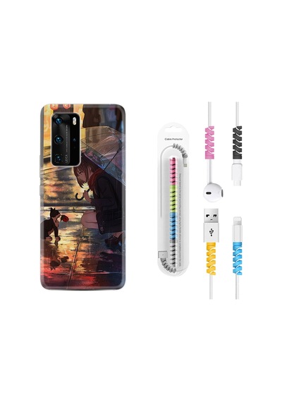 Huawei P40 Pro Kılıf Kablo Koruyuculu Kız Ve Kedi 1762