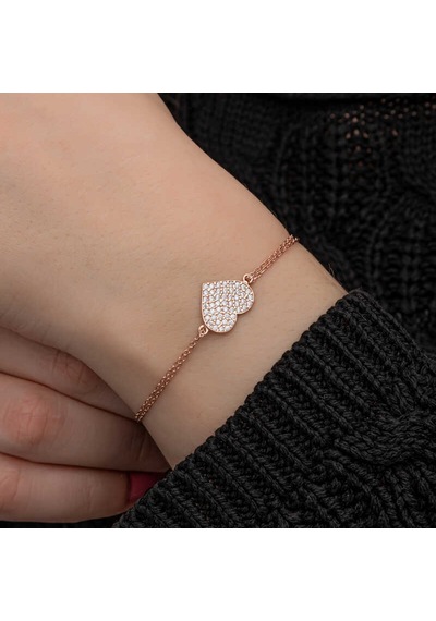 Mikudesign 925 Ayar Gümüş Rose Kalp Kadın Bileklik Çok Renkli