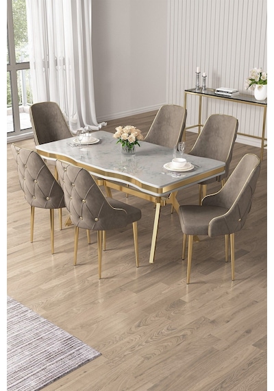 Canisa Vae Serisi 90x160 Lak Panel Beyaz Mermer Desen Gold Ayak Masa Takımı 6 Cappucino Sandalye Beyaz Mermer Desen Masa Sandalyeler Cappucino Canisa Vae Serisi 90x160 Lak Panel Beyaz Mermer Desen Gold Ayak Masa Takımı 6 Cappucino Sandalye Beyaz Mermer Desen Masa Sandalyeler Cappucino