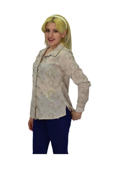 Kadın Brodeli Taşlı Bluz Bgl-st03720 001