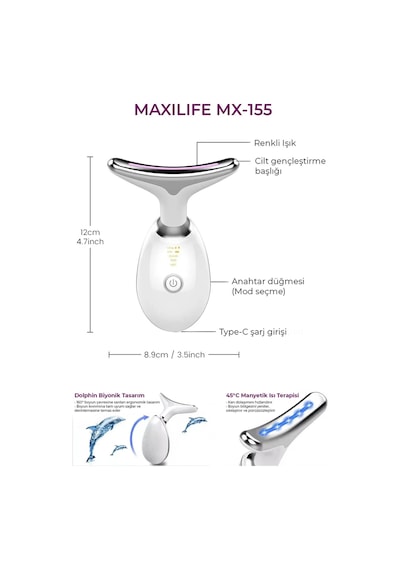 Boyun Ve Yüz Masaj Cihazı Led Işıklı, Ems Mikro Akım, Isıtmalı & Titreşimli Beyaz