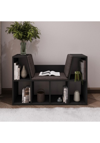 Livora Minderli Kitaplık - Oturma Alanlı 103 Cm Minimalist Tasarım Antrasit