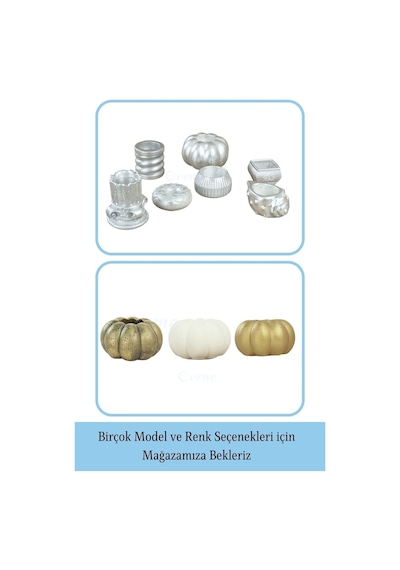 Eskitme Mumluk Şamdan 3 Adet Tealight Ve İnce Mum Uyumlu Kabak Model - Gümüş