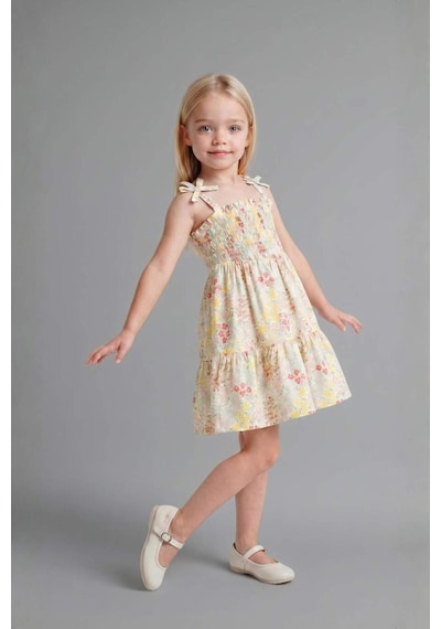 Defacto Floral Askılı Elbise Kız Bebek H8454a526hswt47 Beyaz-wt47