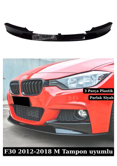 Bmw F30 Ön Lip Ek 3 Parça Parlak Siyah 2012-2018 M Tampon Uyumlu