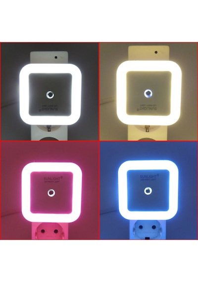 Kare Led Gece Lambası 0,5W Tasarruflu Işıklı Fişli Fotosel Sensör