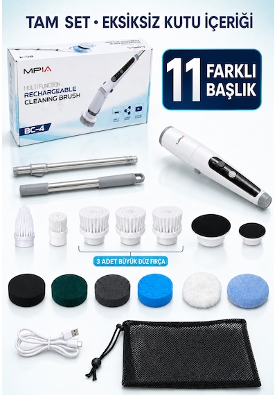 Şarjlı Ve Elektrikli Temizlik Fırçası Turbo Dönüş Teknolojisi Ipx7 Su Geçirmez 11 Başlık Dahil Mutfak, Banyo