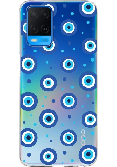 Oppo A54 İle Uyumlu 1mm Slim Fit Nazar Boncuğu 1 Baskılı Şeffaf Kılıf