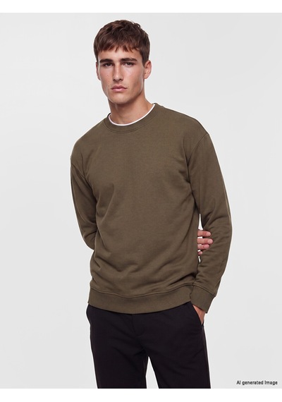 Lcw Vision Haki Bisiklet Yaka Erkek Kalın Sweatshirt